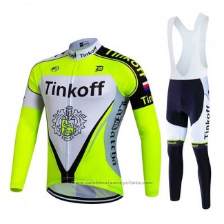 2017 Maillot Cyclisme Tinkoff Brillant Vert Manches Longues et Cuissard