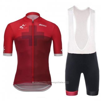 2018 Maillot Cyclisme Tour de Suisse Cross Rouge Manches Courtes et Cuissard