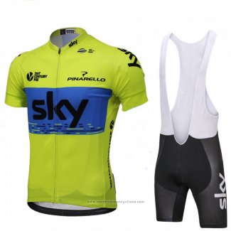 2018 Maillot Cyclisme Sky Vert et Bleu Manches Courtes et Cuissard