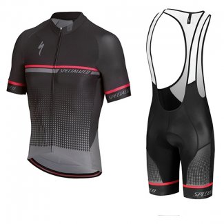 2018 Maillot Cyclisme Specialized Noir Grisn Rouge Manches Courtes et Cuissard