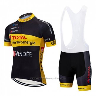 2019 Maillot Cyclisme Direct Energie Noir Jaune Manches Courtes et Cuissard