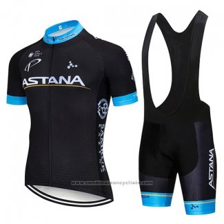 2019 Maillot Cyclisme Astana Noir Bleu Manches Courtes et Cuissard