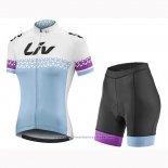 2019 Maillot Cyclisme Femme Liv Blanc Bleu Manches Courtes et Cuissard