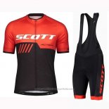 2019 Maillot Cyclisme Scott Noir Rouge Manches Courtes et Cuissard