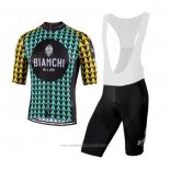 2020 Maillot Cyclisme Bianchi Noir Bleu Jaune Manches Courtes et Cuissard