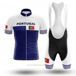 2020 Maillot Cyclisme Champion Portugal Blanc Bleu Manches Courtes et Cuissard