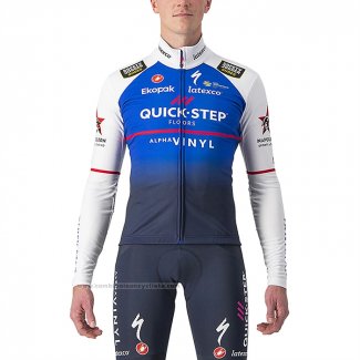 2022 Maillot Cyclisme Deceuninck Quick Step Bleu Blanc Manches Longues et Cuissard