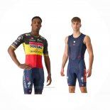 2024 Maillot Cyclisme Deceuninck Quick Step Noir Jaune Rouge Manches Courtes Et Cuissard