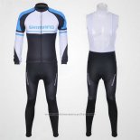 2011 Maillot Cyclisme Shimano Bleu et Blanc Manches Longues et Cuissard