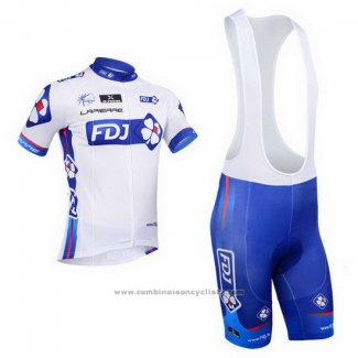 2013 Maillot Cyclisme FDJ Blanc et Azur Manches Courtes et Cuissard