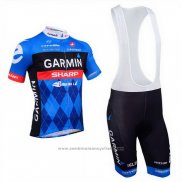 2013 Maillot Cyclisme Garmin Sharp Bleu Manches Courtes et Cuissard