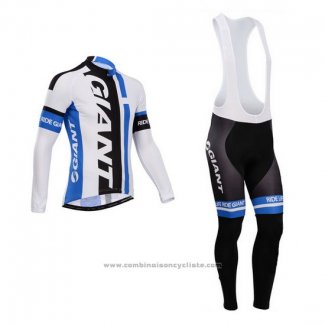 2014 Maillot Cyclisme Giant Blanc et Azur Manches Longues et Cuissard