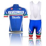 2014 Maillot Cyclisme Italie Bleu et Rouge Manches Courtes et Cuissard