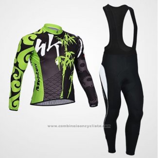 2014 Maillot Cyclisme Monton Noir et Vert Manches Longues et Cuissard