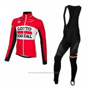 2015 Maillot Cyclisme Lotto Soudal Rouge et Noir Manches Longues et Cuissard