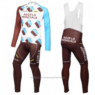 2016 Maillot Cyclisme Ag2rla Blanc et Marron Manches Longues et Cuissard