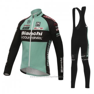 2016 Maillot Cyclisme Bianchi Mtb Noir et Vert Manches Longues et Cuissard