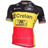 2016 Maillot Cyclisme Crelan AA Noir et Jaune Manches Courtes et Cuissard