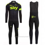 2016 Maillot Cyclisme Sky Vert et Noir Manches Longues et Cuissard