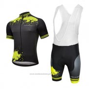 2017 Maillot Cyclisme Aquadro Splash Noir et Jaune Manches Courtes et Cuissard