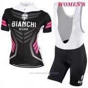 2017 Maillot Cyclisme Femme Bianchi Noir Manches Courtes et Cuissard