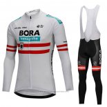 2018 Maillot Cyclisme Bora Champion L'autriche Blanc Manches Longues et Cuissard