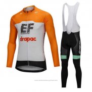 2018 Maillot Cyclisme Cannondale Drapac Blanc et Orange Manches Longues et Cuissard