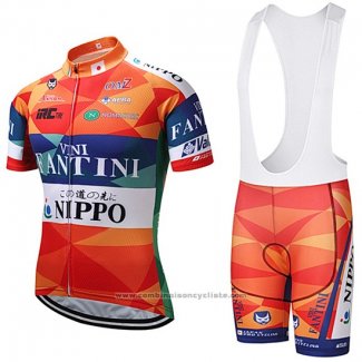 2018 Maillot Cyclisme Vini Fantini Orange et Bleu Manches Courtes et Cuissard