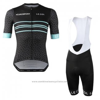 2019 Maillot Cyclisme Eurosport Lecol Noir Mint Manches Courtes et Cuissard