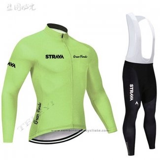 2019 Maillot Cyclisme STRAVA Lumiere Vert Manches Longues et Cuissard