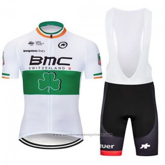 2019 Maillot Cyclisme BMC Blanc Vert Manches Courtes et Cuissard