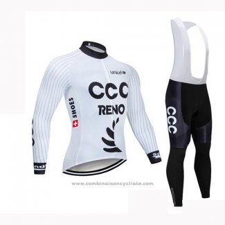 2019 Maillot Cyclisme CCC Blanc Manches Longues et Cuissard