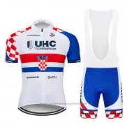 2019 Maillot Cyclisme UHC Blanc Rouge Bleu Manches Courtes et Cuissard