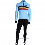 2020 Maillot Cyclisme Belgique Bleu Clair Manches Longues et Cuissard