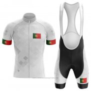 2020 Maillot Cyclisme Champion Portugal Blanc Manches Courtes et Cuissard