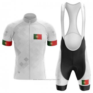 2020 Maillot Cyclisme Champion Portugal Blanc Manches Courtes et Cuissard