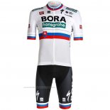 2021 Maillot Cyclisme Bora Champion Belgique Blanc Manches Courtes et Cuissard