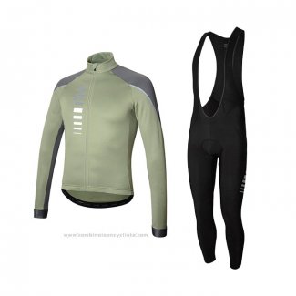 2021 Maillot Cyclisme RH+ Gris Vert Manches Longues et Cuissard