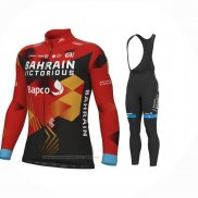 2023 Maillot Cyclisme Bahrain Victorious Rouge Noir Manches Longues et Cuissard