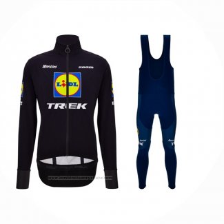 2024 Maillot Cyclisme Lidl Trek Noir Bleu Manches Longues et Cuissard