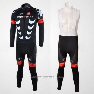 2010 Maillot Cyclisme Castelli Noir et Blanc Manches Longues et Cuissard