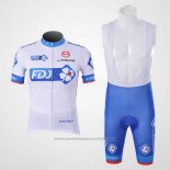 2010 Maillot Cyclisme FDJ Blanc et Azur Manches Courtes et Cuissard