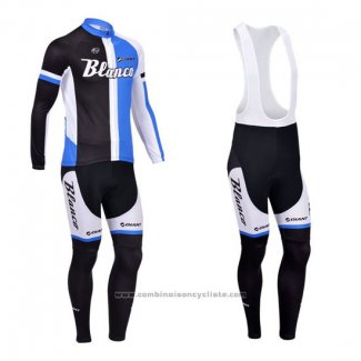 2013 Maillot Cyclisme Blanco Noir et Bleu Manches Longues et Cuissard