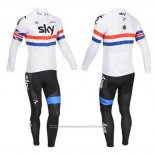 2013 Maillot Cyclisme Sky Champion Regno Unito Blanc Manches Longues et Cuissard