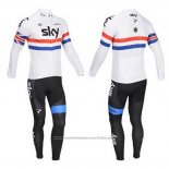 2013 Maillot Cyclisme Sky Champion Regno Unito Blanc Manches Longues et Cuissard