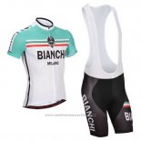 2014 Maillot Cyclisme Bianchi Blanc et Vert Manches Courtes et Cuissard