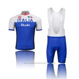 2014 Maillot Cyclisme Italie Blanc et Bleu Manches Courtes et Cuissard