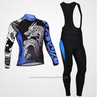 2014 Maillot Cyclisme Monton Noir et Bleu Manches Longues et Cuissard