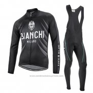 2016 Maillot Cyclisme Bianchi Noir et Blanc Manches Longues et Cuissard