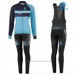 2016 Maillot Cyclisme Femme Scott Bleu et Noir Manches Longues et Cuissard